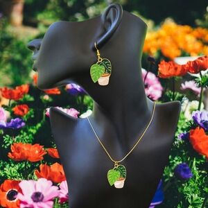 Monstera Necklace and Earring Set